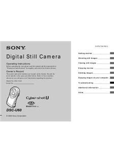 Sony Cyber-shot U60 manual. Camera Instructions.